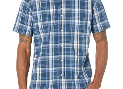 Amazon Essentials Men's Regular-Fit Short-Sleeve Plaid Casual Poplin Shirt, Navy Medium, Large