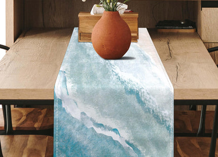 Coastal Table Runner Beach Coffee Table Runner Linen Farmhouse Dress Scarves Teal Blue Tablerunner for Kitchen Dinner Ocean Nautical Decor (13" x 36", Coastal)