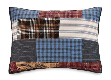 Cabin Patchwork Plaid 100% Cotton 3-Piece Quilt Set, Reversible Lightweight Quilt and Shams, Coverlet Set (King Size, Red/Blue/Beige)