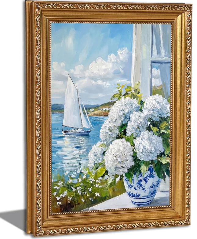 Gold Framed Coastal Canvas Wall Art Nautical Coastal Wall Decor 12x16in