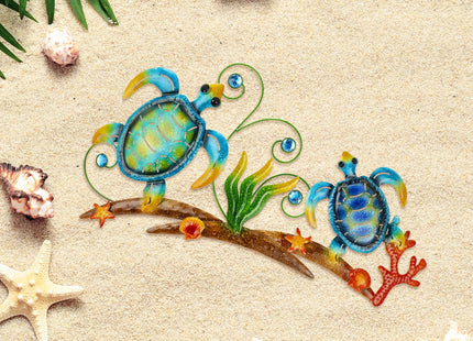 dreamskip 27" Sea Turtles Metal Beach Wall Decor Art, Coastal Ocean Style Wall Sculpture, Nautical Outdoor Decor For Garden, Pool, Fence, Patio, Bathroom Indoor