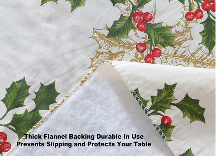 Newbridge Christmas Ivory Golden Holly 60x84” Oval Vinyl Tablecloth
