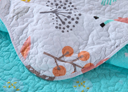 Queen Linens 100% Cotton 2 Piece Kids Quilt Bedspread Comforter Set Throw Blanket for Teens Boys Girls Kids Beds Bedding Coverlet Teal Blue Forest Deer (Twin)