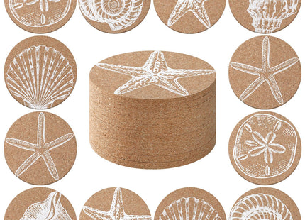Ferrochef 12 Pcs Coastal Coasters for Drinks Beach Cork Sea Shell Mat Gift