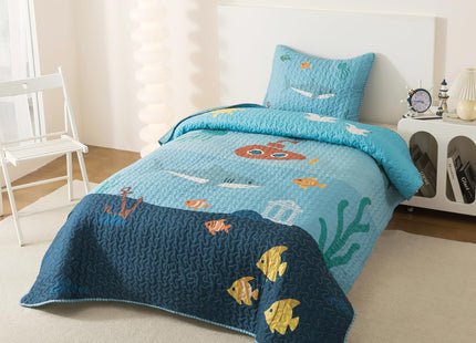 Soul & Lane - Ocean Fish Quilt Set, Kids Sea Bedding, Twin with 1 Sham