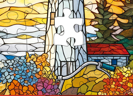 Puzzles for Adults 1000 Pieces Stained-Glass Lighthouse, Sunset Coastal Lighthouse Adults Puzzles Flowers Bike Letter on Back No Dust, Matte Finish Seaside Jigsaw Puzzles Home Decor, Gifts Games
