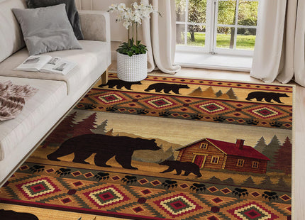 Cabin Bear Rug 3x5 for Bedroom Living Room Rustic Lodge Bear Area Rug