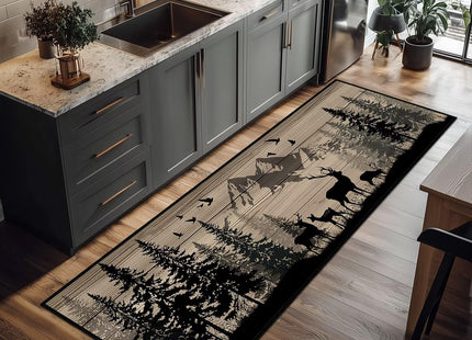 FONOGUXI Rustic Runner Rug 2x6 Hallway Rugs,Deer Cabin Wildlife Vintage Rug