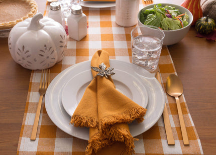 DII Fringed Check Tabletop, Table Runner, 14x72, Pumpkin Spice
