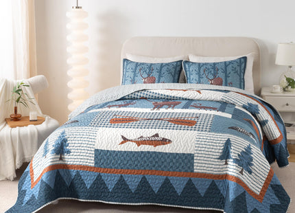 Soul & Lane - Wildlife Fish Quilt Set, Cabin Bedding, Twin with 1 Sham