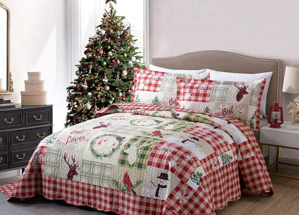 3 Piece Rustic Lodge Deer Quilt Christmas Quilt Quilted Bedspread Quilted Bedspread Ensemble/ Snowman Quilt