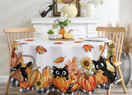 cusugbaso Fall Round Tablecloth 70 inches - Autumn Pumpkins Fade Reistant