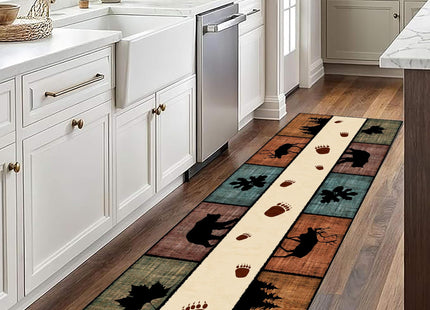 Kuluoits Black Bear Runner Rug,2x7ft, Lodge Cabin Wildlife Bear Moose Forest Woodland Hallway Rugs, Buffalo Plaid Long Runner Non-Slip Washable Farmhouse Floor Mats for Bedroom Living Room