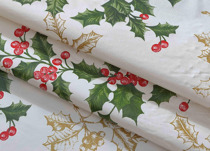 Newbridge Christmas Ivory Golden Holly 60x84” Oval Vinyl Tablecloth