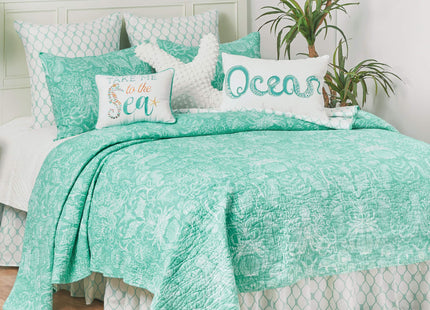C&F Home Blue and White Turquoise Bay Twin 2 Piece Cotton Quilt Set Summer Beach Ocean Coastal Reversible Machine Washable Lightweight Bedspread Coverlet Twin 2 Piece Set Blue