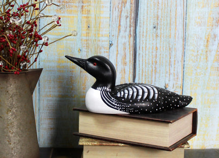 CVHOMEDECO. Primitives Hand Engraving and Painted Wood Loon Farmhouse Figurine Decorative Accent, 10-1/4 Inch