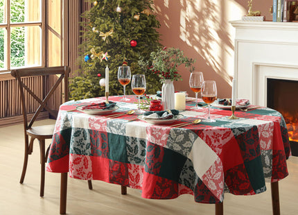 Newbridge Christmas Holiday Holly Check 60x84” Oval Fabric Tablecloth