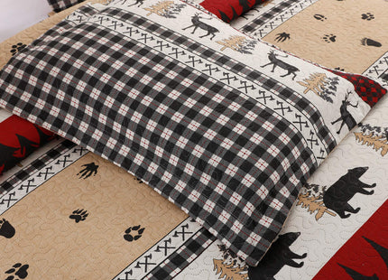 Rustic King Size Quilt Set - Cabin Quilt, Brown Bear Design, Reversible, Lightweight
