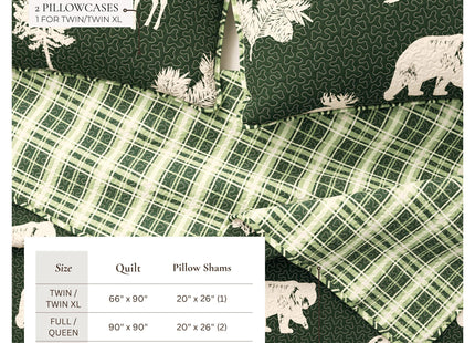 Great Bay Home Lodge Bedspread Twin/Twin XL Size Quilt with 1 Sham. Cabin 2- Piece Reversible All Season Quilt Set. Rustic Quilt Coverlet Bed Set. Rio Ridge Collection (Forest Green)
