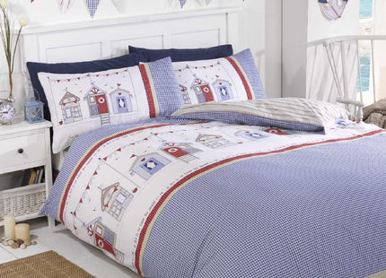 Signature Home Summer Seaside Beach Huts Duvet Cover Set, Blue, Single by Signature Home