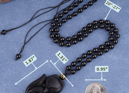 VIKCAUX Obsidian Fox Necklace Natural Fox Talisman Pendant with Extended Bead Chain Lucky Fox Necklace Jewelry Gift for Women Men