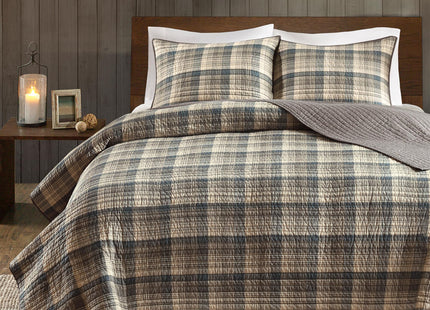 Woolrich Reversible Quilt Cabin Lifestyle Design - All Season, Breathable Coverlet Bedspread Bedding Set, Matching Shams, Oversized Full/Queen, Tasha Plaid Tan/Brown 3 Piece