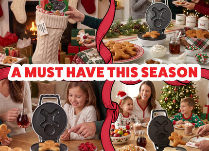 Gingerbread Man Mini Waffle Maker- Festive 4" Electric Waffler Iron