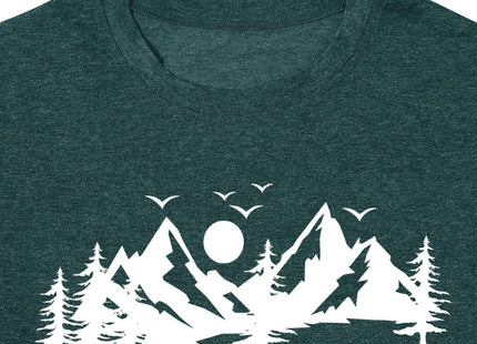 Women Skinny Pine Tree Funny Summer Mountain Graphic Shirt-S GR Green