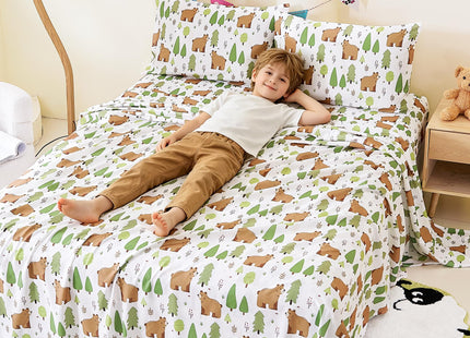 CozySmile Full Sheet Set Kids,4 Pieces Breathable Soft Microfiber Bedsheets for Child Boys, Oeko-TEX, Anti Pilling Deep Pockets Easy Care Bed Sheets, Forest Bear