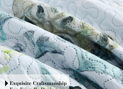 Tritard 3 Piece Coastal Beach Quilt Set King Size Ocean Beach Themed Bedding Set Microfiber Lightweight Bedspread Coverlet with 2 Shams Starfish Coral Seashell Bed Covers for All Season, 106''x96''