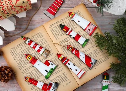 Kathfly 36 Pcs Christmas Lighthouse Wooden Ornaments for Christmas Trees Miniature Lighthouse Xmas Hanging Decorations Farmhouse Decorative Ornaments Bulk for Xmas Holiday Party Gift Supplies