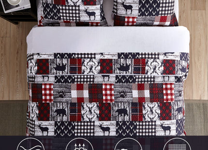 UMCHORD Cabin Quilt Sets King, Christmas Patchwork Rustic Lodge Deer Quilt Bedding Set, All Season Lightweight Reversible Bedspread Coverlet with 2 Pillow Shams