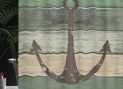 Ambesonne Anchor Shower Curtain, Marine Symbol and Grungy Rustic Weathered Planks in Nature Camo Tones, Cloth Fabric Bathroom Decor Set with Hooks, 69" W x 84" L, Green Khaki