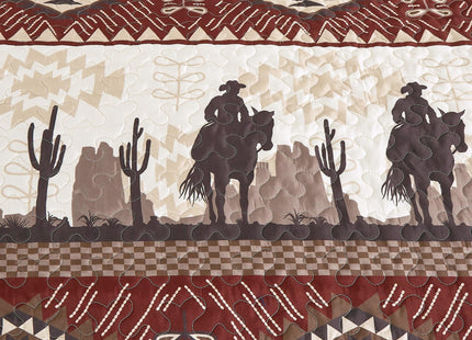 WPM World Products MART Western Beige/Burgundy Cowboy Desert Southwestern Print Bedspread 3 Piece west Theme Cabin Lodge Ranch Design Coverlet Quilt Set-Kadence 22366 (Spice, Queen)