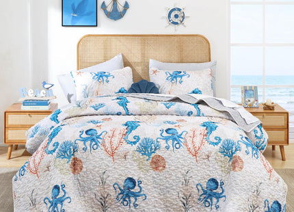 weigelia Coastal Quilt Twin Size, Seahorse Lightweight Summer Bedding