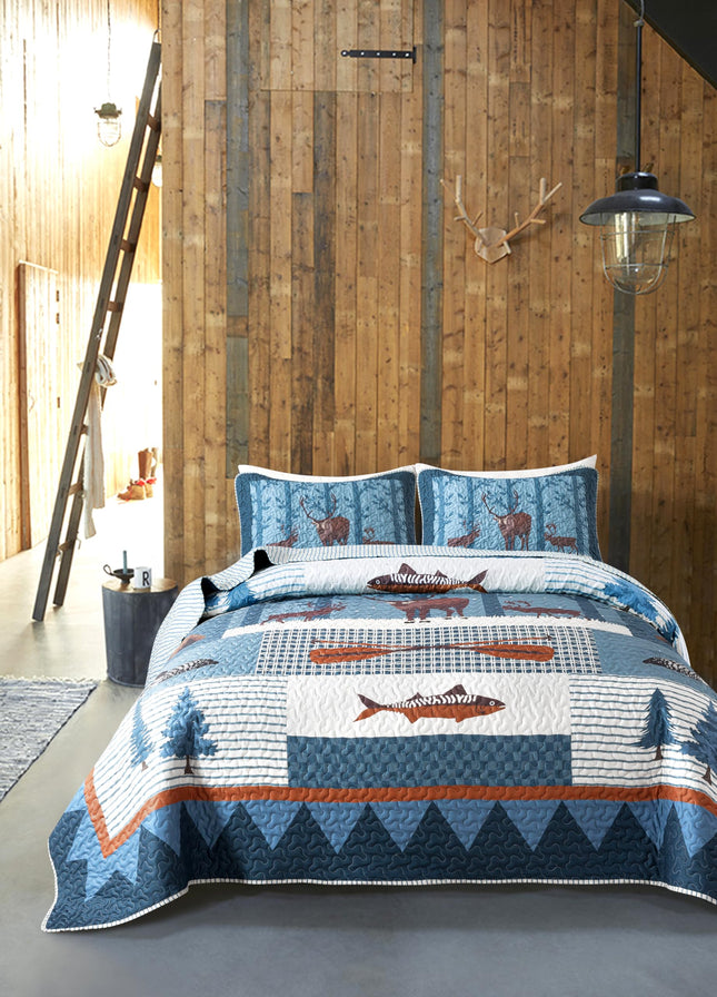Soul & Lane - Wildlife Fish Quilt Set, Cabin Bedding, Twin with 1 Sham