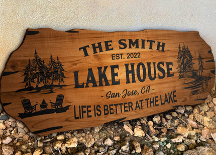 Lake House Sign, Personalized Outdoor Cabin Wood Wall Decor