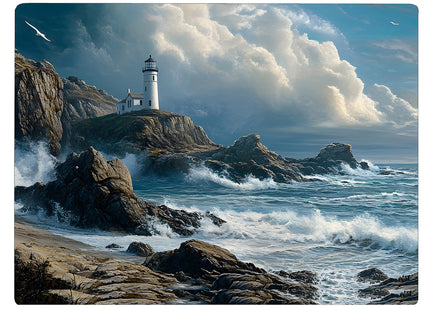 Lighthouse Coastal Shoreline Waves Sandy Beach Kitchen Glass Cutting Board Ocean Decorative Gift (Lighthouse Waves)