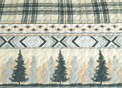 Chezmoi Collection Lake 3-Piece Lodge Quilt Set King - Multicolor Pine Tree Fish Deer Explorer Mountain Printed Microfiber Lightweight Bedspread Set for All Season