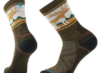 Smartwool Men's Hike Light Cushion Mountain Moose Crew Socks - Military Olive - Small