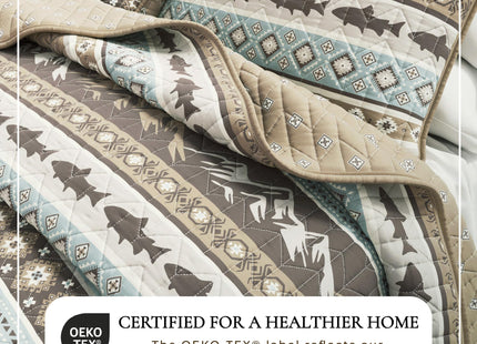 Great Bay Home Lodge Quilt Set - 3-Piece Full/Queen Size Rustic Bedding Set - Lightweight, All-Season, Reversible Bedspread (Rustic Lodge Stripes)