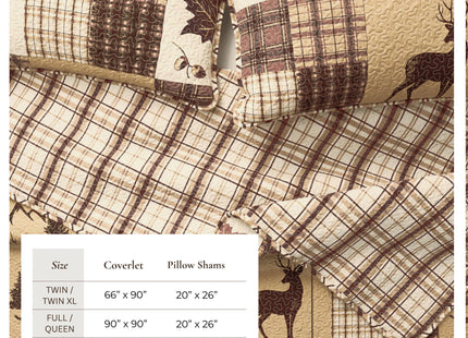 Great Bay Home Lodge Quilt Set - 3-Piece Full/Queen Size Rustic Bedding Set - Lightweight, All-Season, Reversible Bedspread (Deer & Leaf Patchwork)
