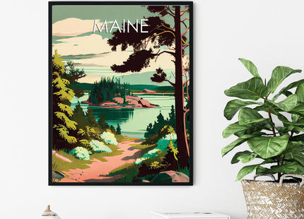 HomeArtPrint Maine Scenery Art Print, Maine Poster Wall art Decor, Maine State Map Travel Poster, Home Office Wall Decoration, Bedroom, Living Room Artwork. (Maine A, 11x14 inches (Unframed))