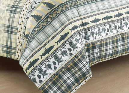 Chezmoi Collection Ridge 7-Piece Northwest Cabin Lodge Bed in a Bag Full Comforter Set - Multicolor Pine Tree Fish Deer Printed Microfiber Bedding Set