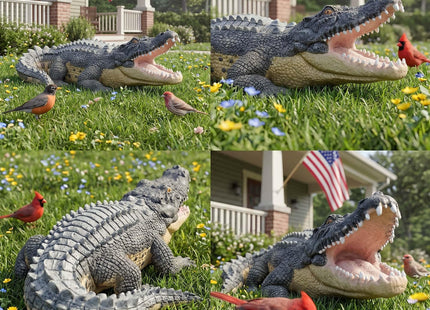 Noegrus 13" Real Crocodile Statue - Alligator Decor, Pool Alligator Decoy, Lifelike Animal Figurine, Hand-Painted Garden Sculpture for Patio, Backyard, Coastal Beach Decor