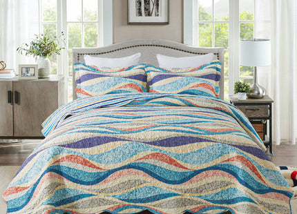 HoneiLife King Quilt Bedding Set - 3 Pieces Beach Quilt Sets Coastal Bedspreads Ocean Coverlets Microfiber Bed Cover All Season Quilts