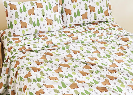 CozySmile Full Sheet Set Kids,4 Pieces Breathable Soft Microfiber Bedsheets for Child Boys, Oeko-TEX, Anti Pilling Deep Pockets Easy Care Bed Sheets, Forest Bear