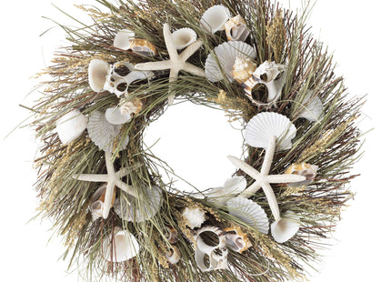 ANDALUCA Seagrass Seashell Coastal Wreath Natural Preserved (Green)