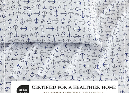 Great Bay Home Full Coastal Microfiber Sheet Set - 4-Piece Nautical-Printed, Ultra-Soft Sheets - Beach-Themed Bedding Sheets & Pillowcases (Anchor)