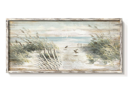 Beach Path Wood Wall Art, Coastal Shorebird Picture, 60"x30" Wall Decor